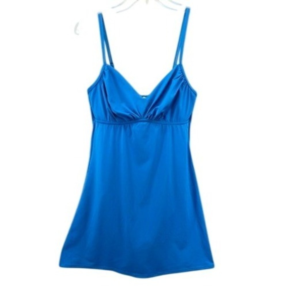 Lands' End Swim Dress Women 10 Blue Empire Waist Adjustable Straps‎
